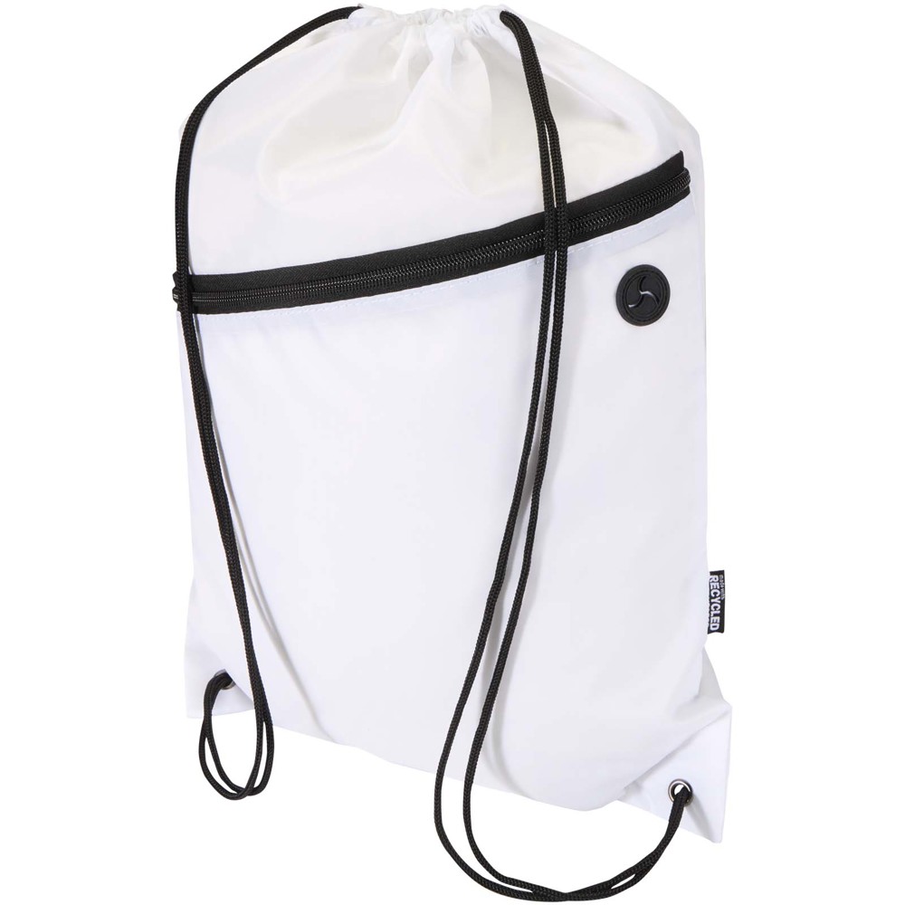 Sac à cordon Oriole en RPET avec poche avant zippée, 5 L blanc