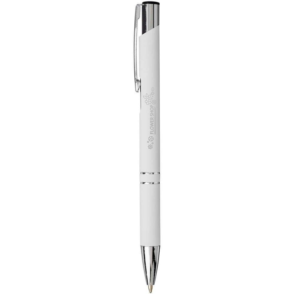 Stylo bille rétractable doux au toucher Moneta (encre noire) Blanc