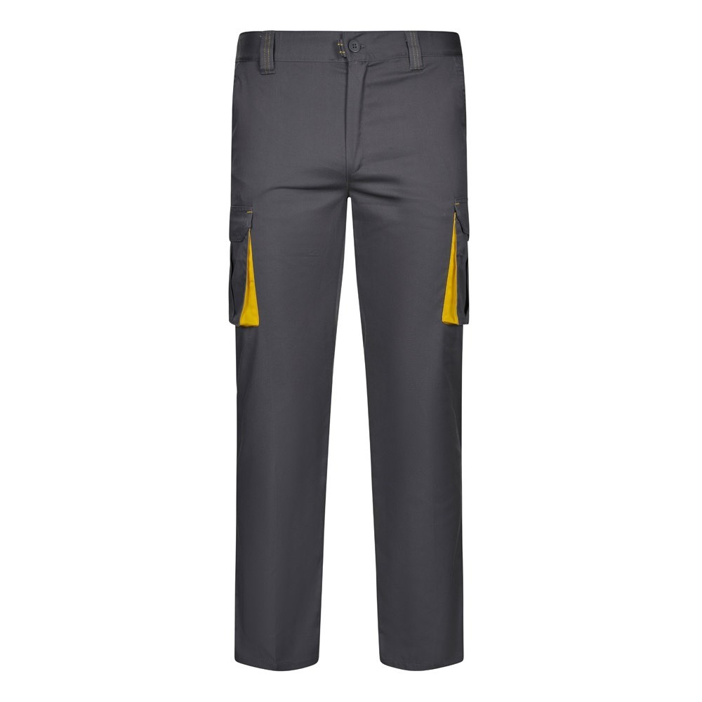 VL FIDES Zweifarbige Stretch-Hose mit mehreren Taschen (240 g/m²), aus Baumwolle (46 %), EME (38 %) und Polyester (16 %) Grau, Gelb