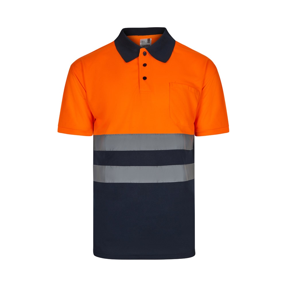 VL FORTUNA Poloshirt (140g/m²) im Bird-Eye-Design mit kurzen Ärmeln, aus Polyester (100%) Marineblau, Orange