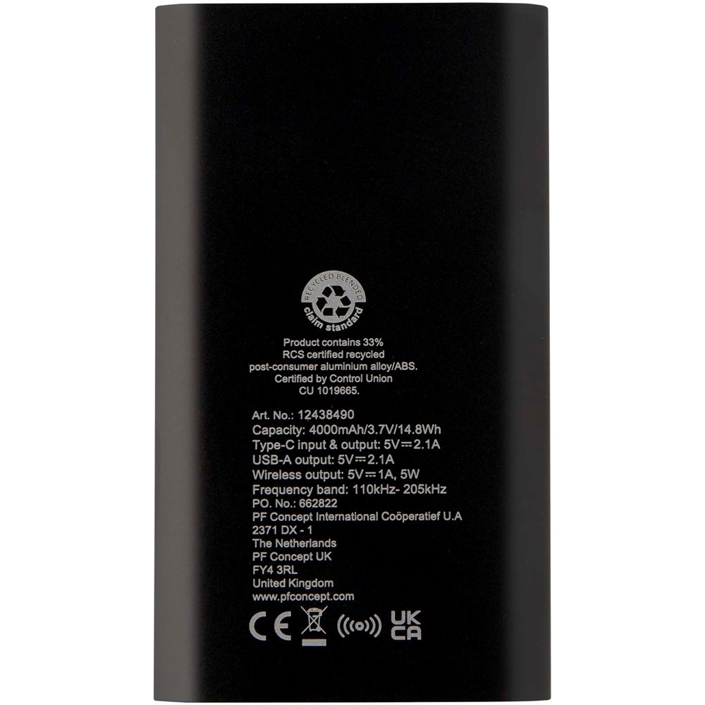 Juice 4000 mAh Typ-C kabellose Powerbank aus recyceltem Aluminium schwarz
