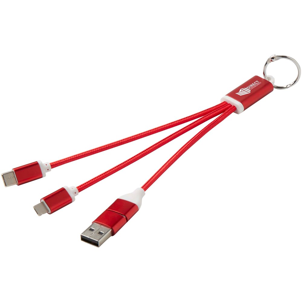 Câble de charge 4-en-1 Metal en aluminium recyclé avec porte-clés rouge