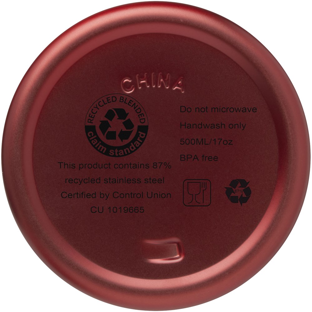 Bouteille isotherme Vasa en acier inoxydable recyclé certifié RCS de 500 ml avec isolation par le vide et couche de cuivre Rouge