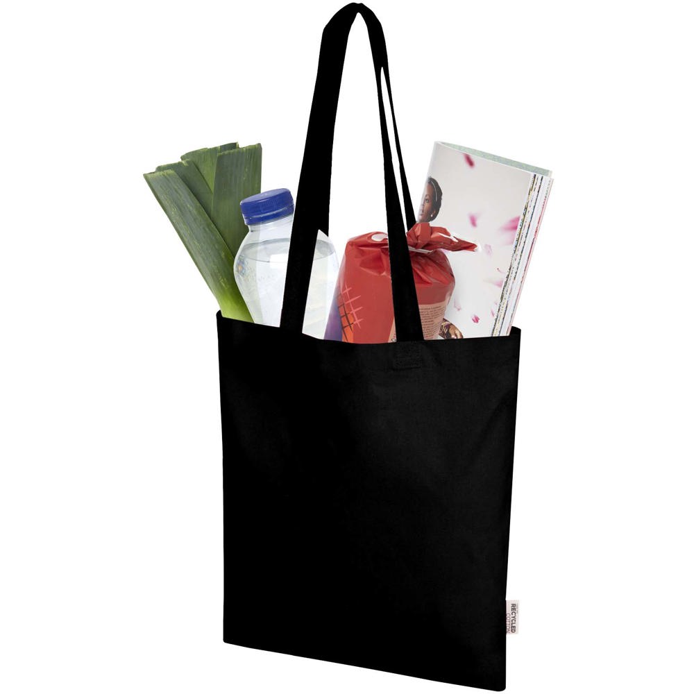 Madras Blend 140 g/m² Tragetasche aus GRS-recycelter Baumwolle 7L schwarz