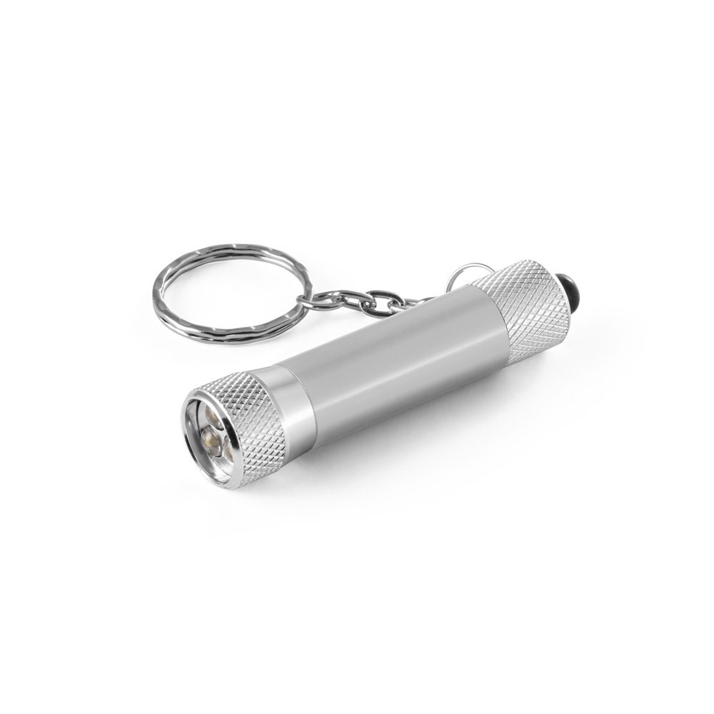 RE-LERGAN Porte-clés en aluminium (92 % recyclé) avec lampe de poche LED à 3 lumières argenté satiné