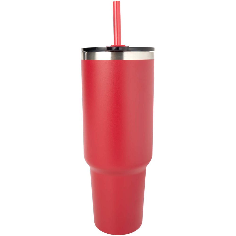 Mug Sydney 1200 ml double paroi certifié RCS avec isolation par le vide et couche de cuivre avec paille Rouge