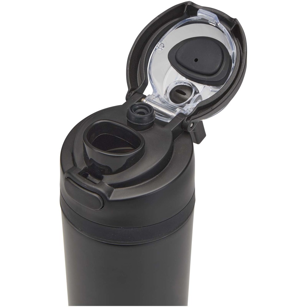 Bouteille d'eau Theron 800 ml en acier inoxydable à simple paroi recyclé RCS, avec bouchon à double fonction et paille rabatt Noir