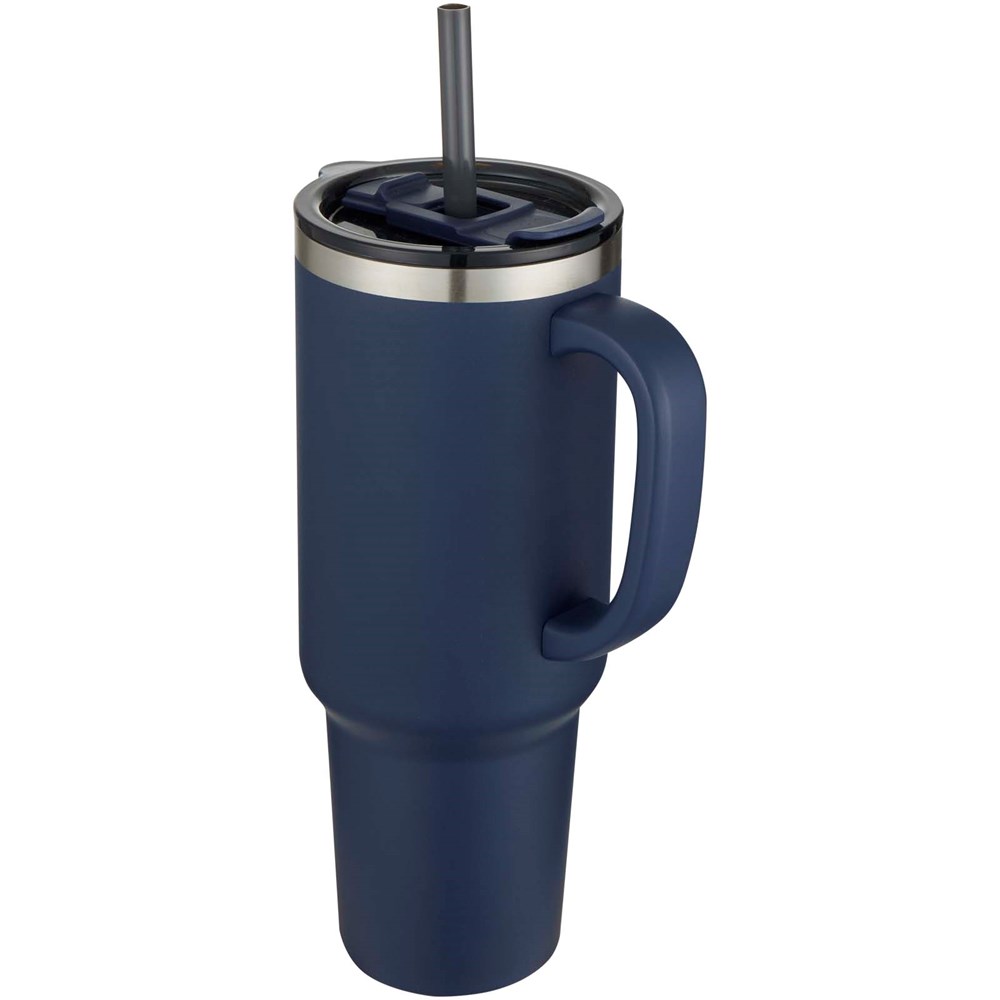 Sydney 1200 ml doppelwandiger RCS-zertifizierter Kupfer-Vakuum Isolierbecher mit Strohhalm navy
