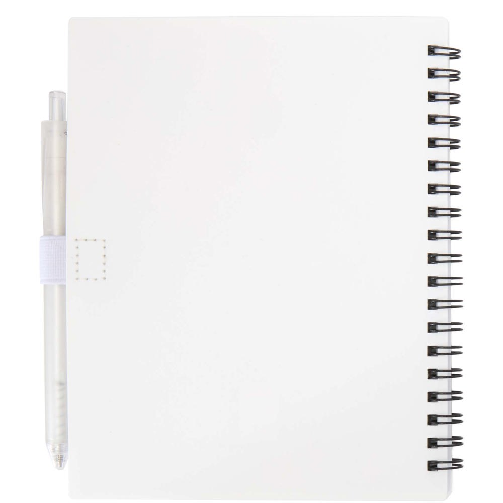 Niove Softcover Notizbuch aus recyceltem Kunststoff mit Kugelschreiber (blaue Mine) weiss