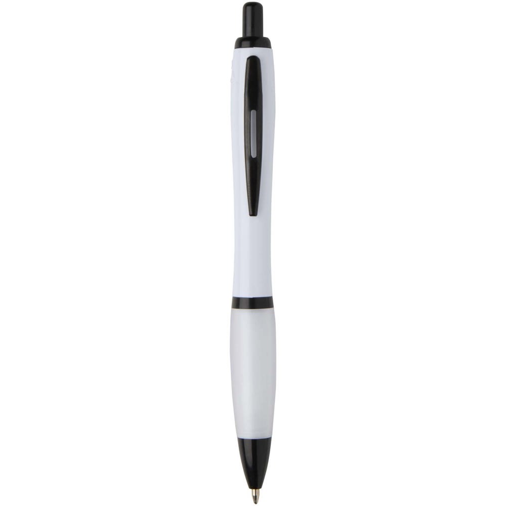 Stylo bille Nash en plastique recyclé avec garnitures noires (encre noire) blanc