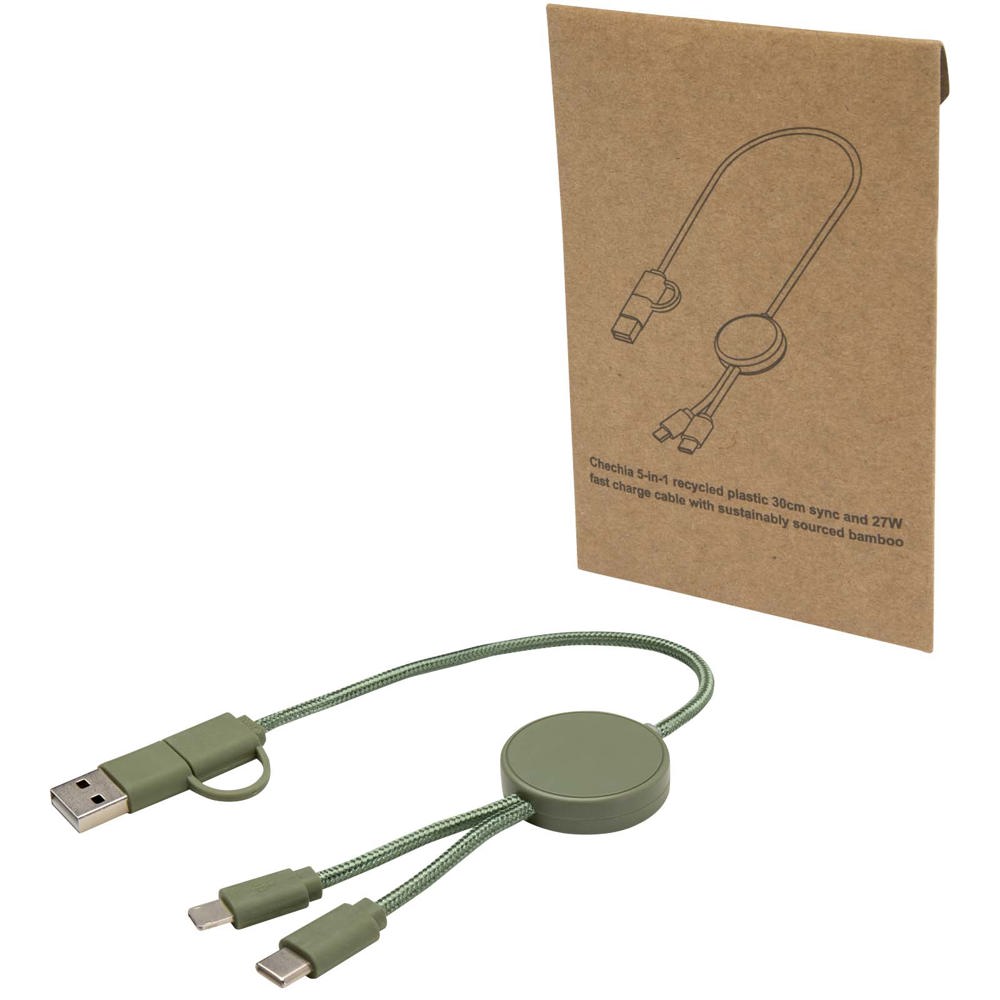 Câble 5 en 1 Citala en plastique recyclé de 30 cm pour la synchronisation des données et la charge rapide de 27 W Vert bruyère