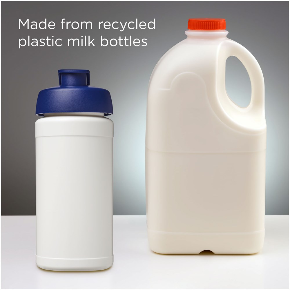 Baseline 500 ml recycelte Sportflasche mit Klappdeckel weiss, blau