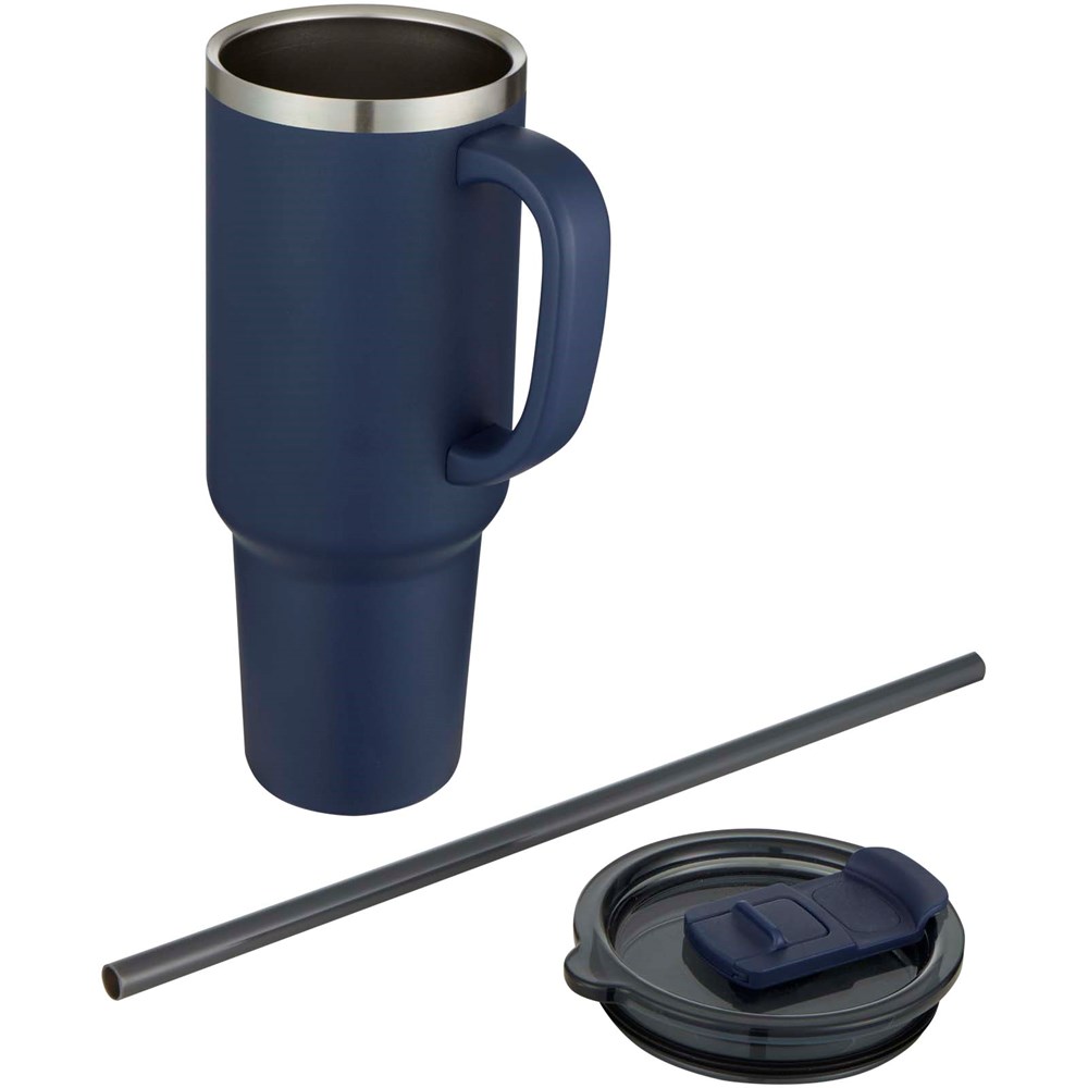 Sydney 1200 ml doppelwandiger RCS-zertifizierter Kupfer-Vakuum Isolierbecher mit Strohhalm navy