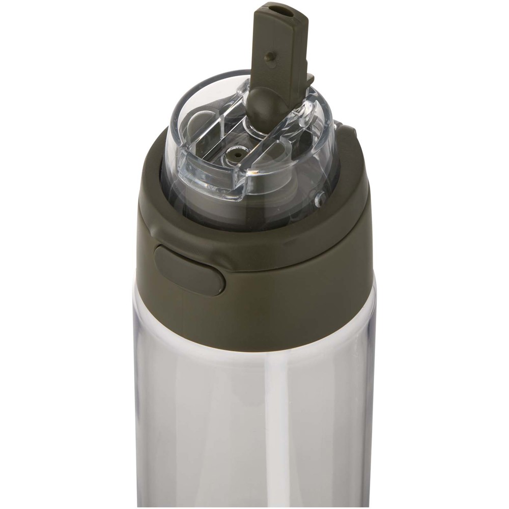 Bouteille d'eau Theron de 700 ml en plastique recyclé RCS, avec bouchon double fonction et paille rabattable Vert forêt