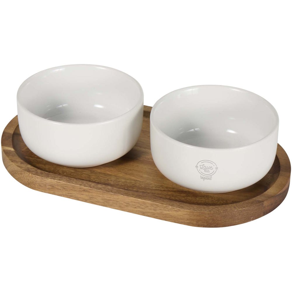 Noa Set aus Holztablett und Keramik- Servierschalen