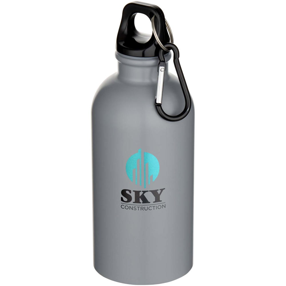Bouteille d’eau Oregon de 400 ml à simple paroi avec finition MATE, en acier inoxydable recyclé certifié RCS avec mousqueton Gris