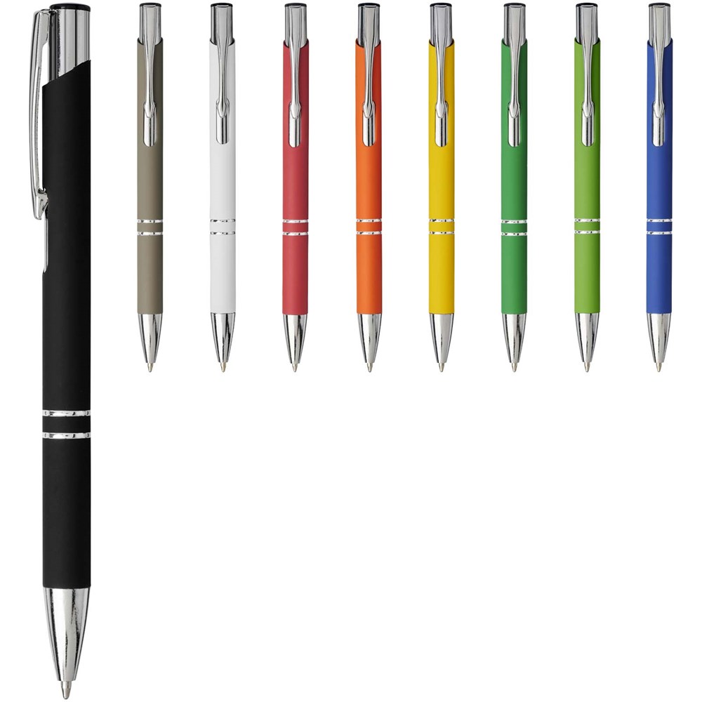 Stylo bille rétractable doux au toucher Moneta (encre noire) Blanc