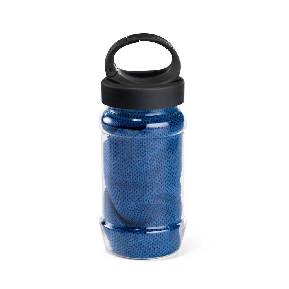 ARTX PLUS Sporthandtuch aus Polyamid und Polyester mit Flasche (440 mL) aus PP und PET und einem integrierten Karabinerhaken am Deckel königsblau