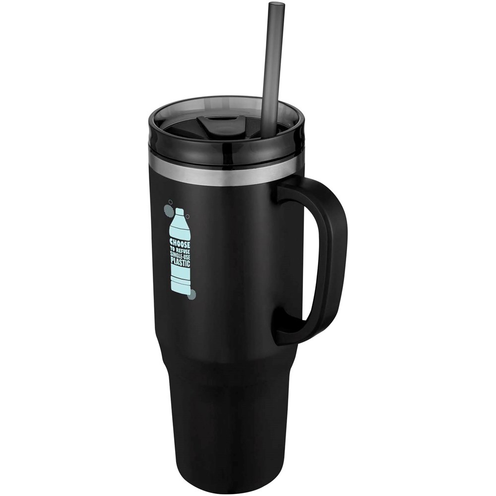 Mug isotherme Melbourne 1200 ml certifié RCS avec paille Noir