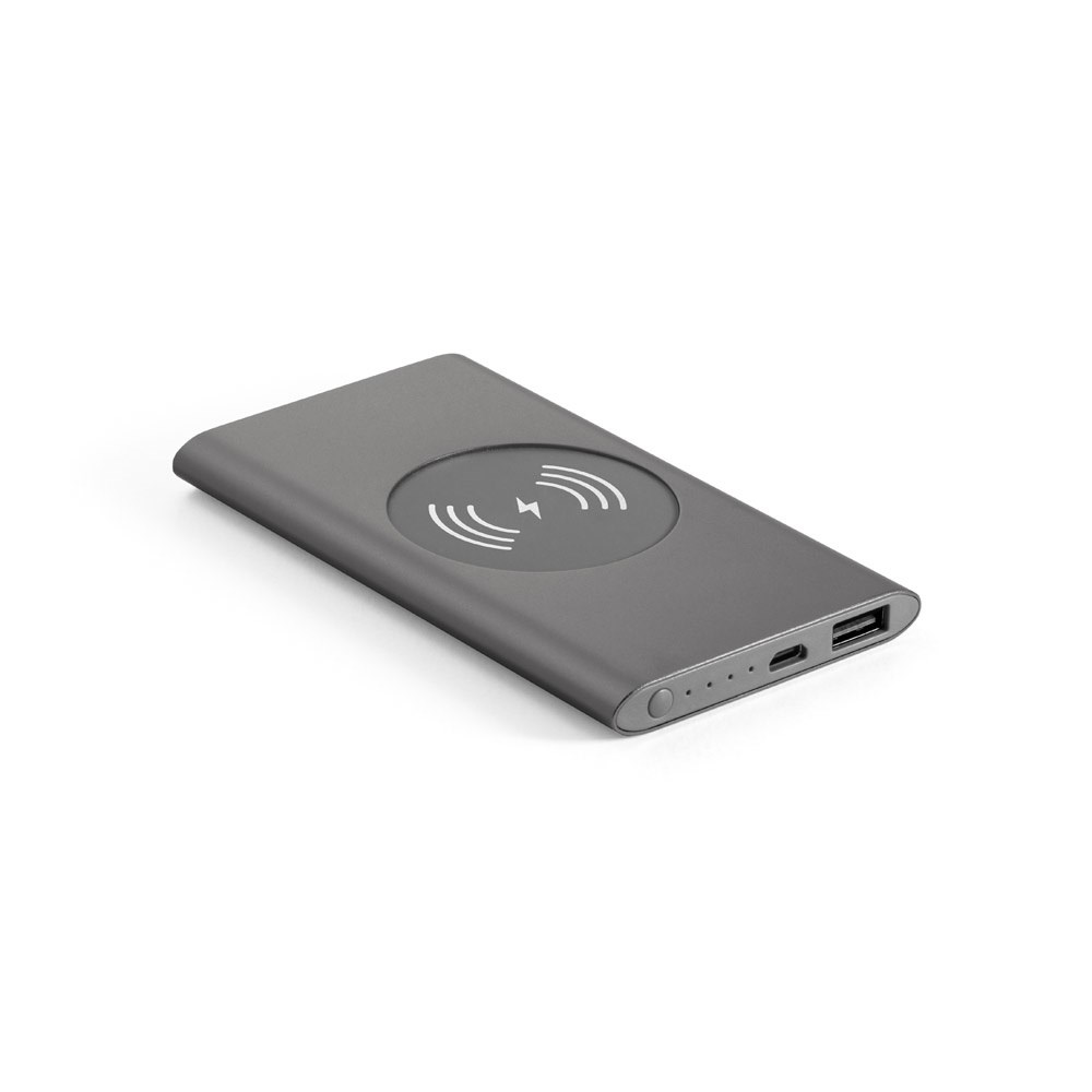 CASSINI Powerbank 4.000 mAh mit 5W wireless Ladegerät aus Recyceltes Aluminium (100 % rAL) dunkelgrau
