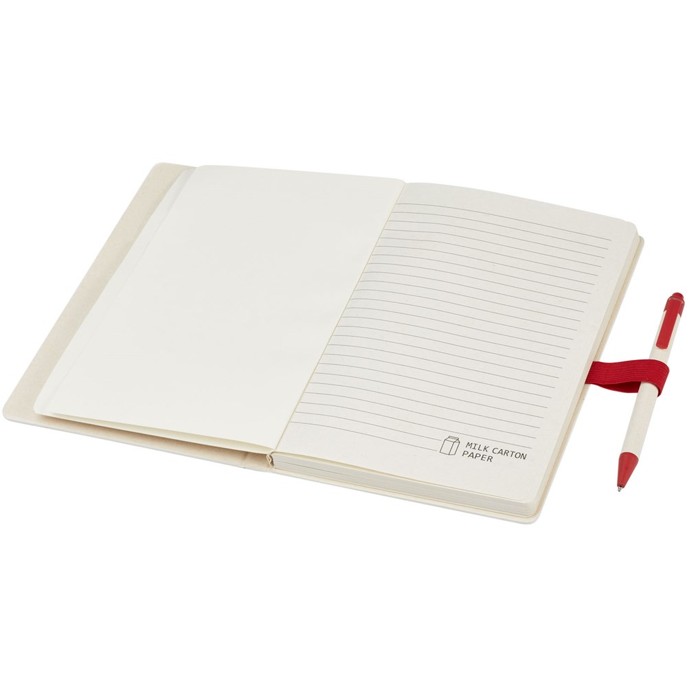 Ensemble carnet de notes format A5 et stylo bille, à partir de briques de lait recyclées, Dairy Dream rouge