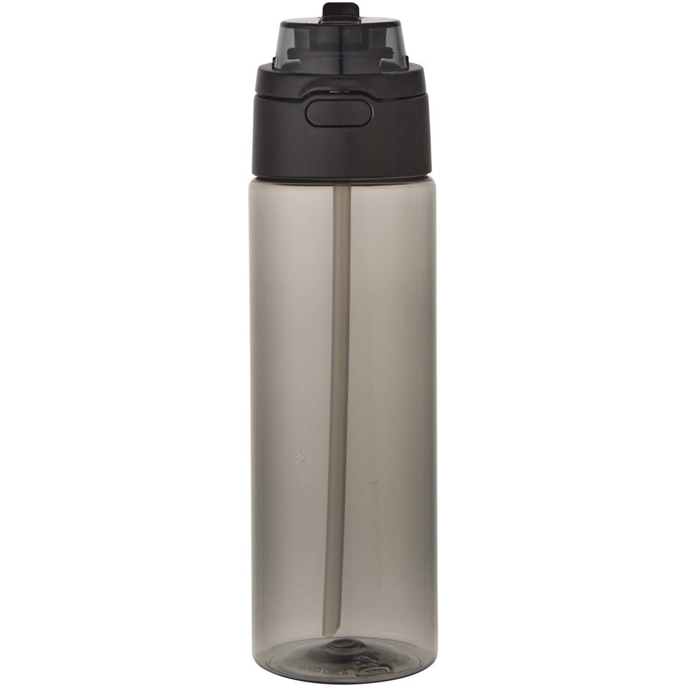 Bouteille d'eau Theron de 700 ml en plastique recyclé RCS, avec bouchon double fonction et paille rabattable Noir