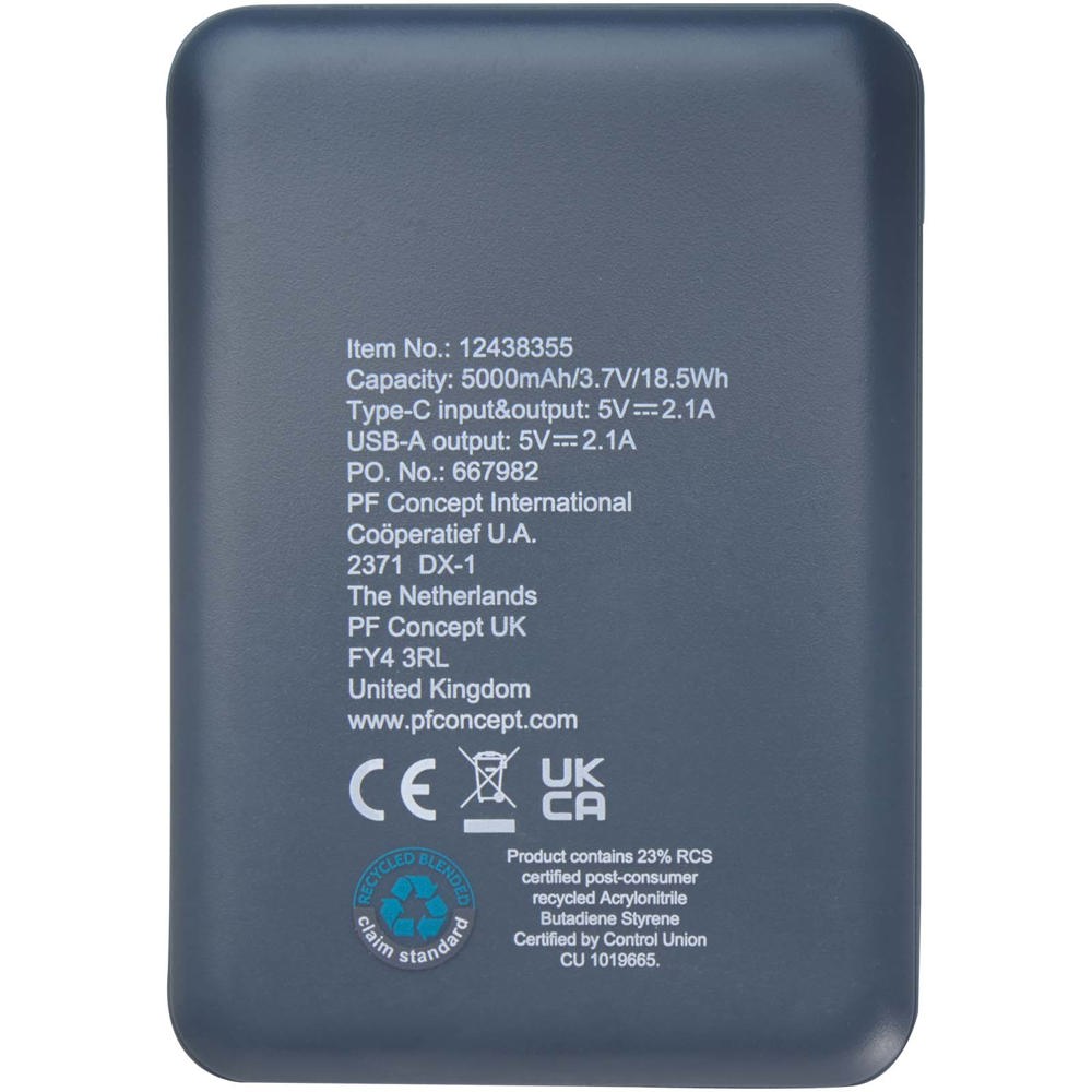 Asama 5000 mAh Typ-C Powerbank aus recyceltem Kunststoff Hale Blue
