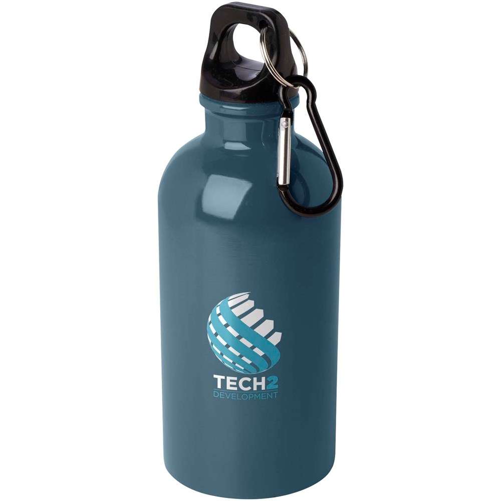 Bouteille d'eau Oregon de 400 ml simple paroi en acier recyclé certifié RCS avec mousqueton Hale Blue