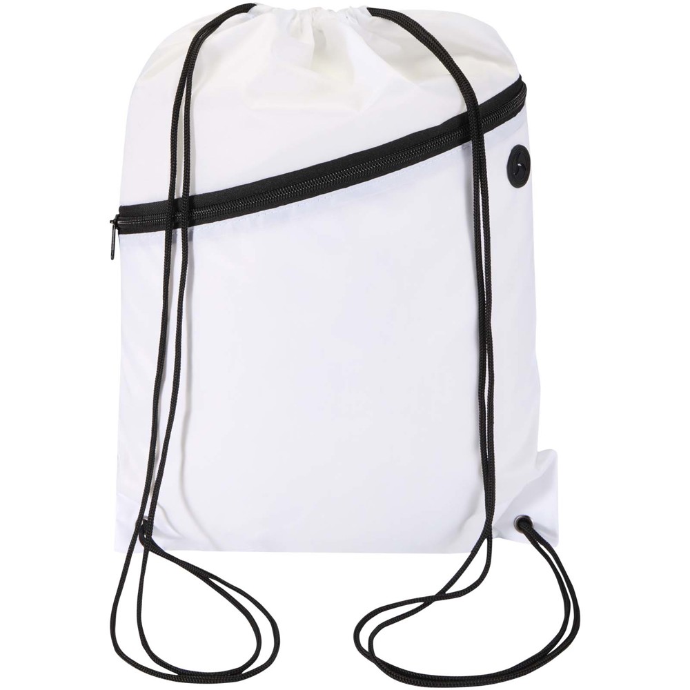 Sac à cordon Oriole en RPET avec poche avant zippée, 5 L blanc