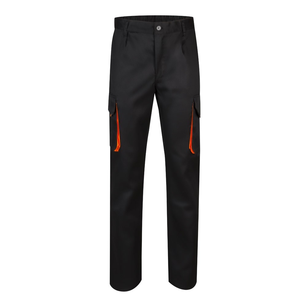VL HYPNOS Zweifarbige Twill-Hose mit mehreren Taschen (200 g/m²), aus Baumwolle (35 %) und Polyester (65 %) schwarz, orange
