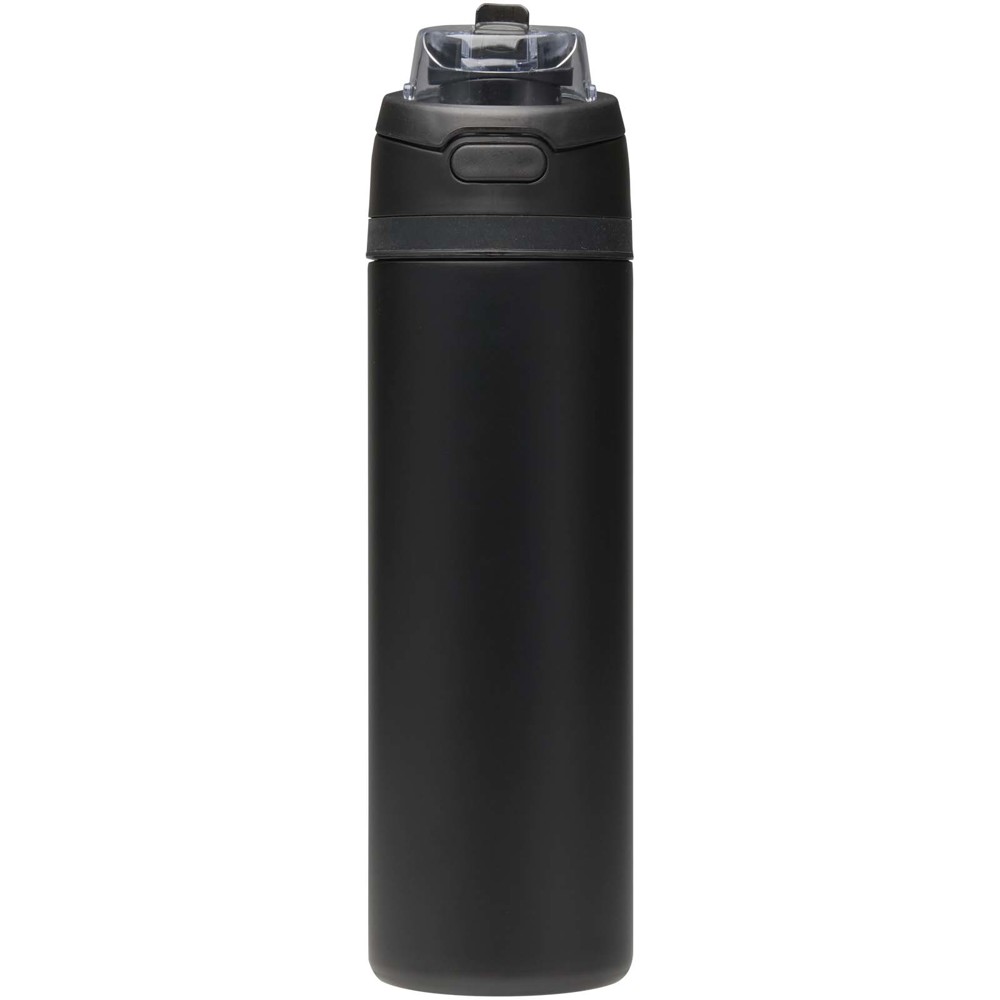 Bouteille d'eau Theron 800 ml en acier inoxydable à simple paroi recyclé RCS, avec bouchon à double fonction et paille rabatt Noir
