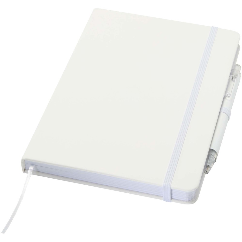 Ensemble comprenant un cahier en papier recyclé Spectrum A5 et un stylo à bille blanc