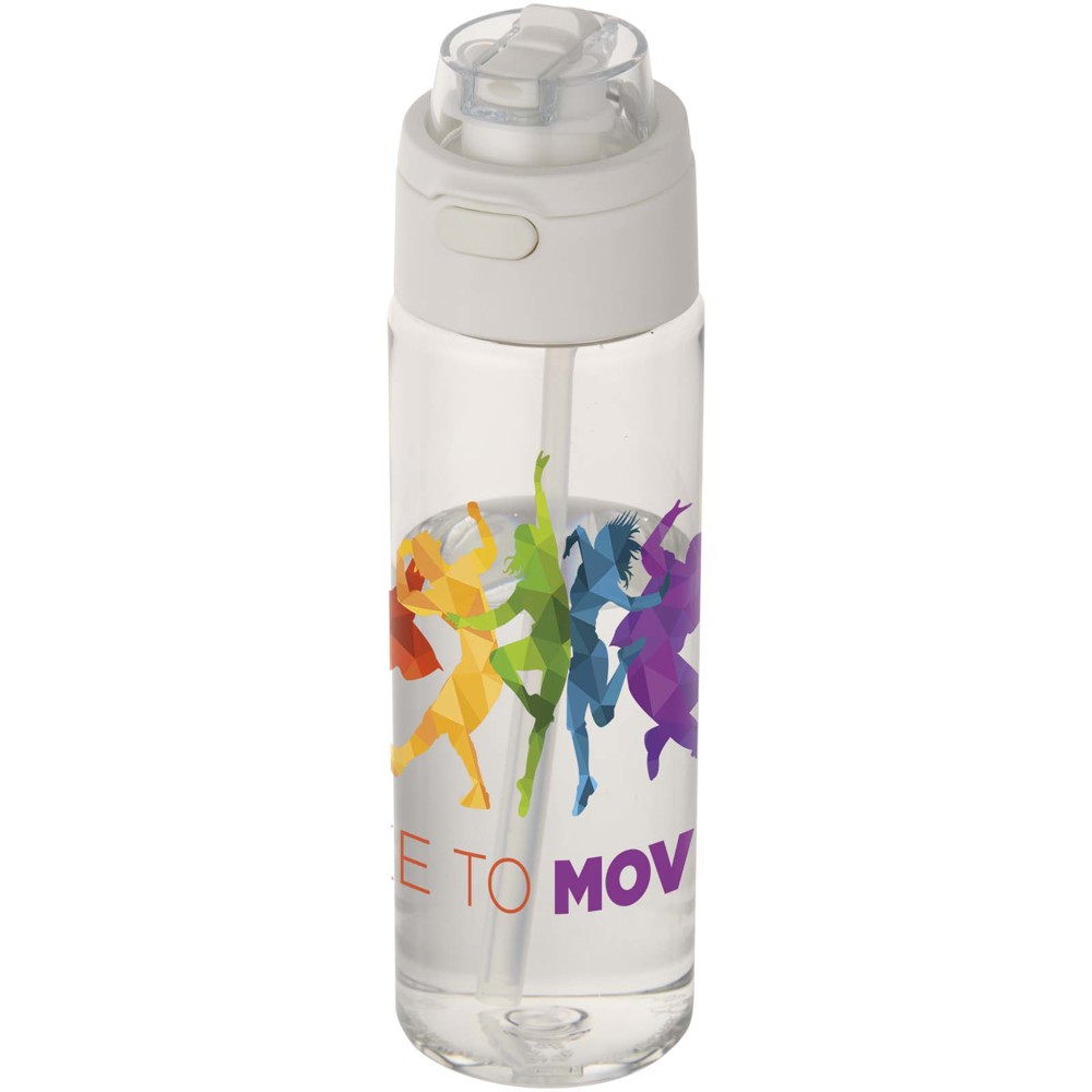 Bouteille d'eau Theron de 700 ml en plastique recyclé RCS, avec bouchon double fonction et paille rabattable Translucide