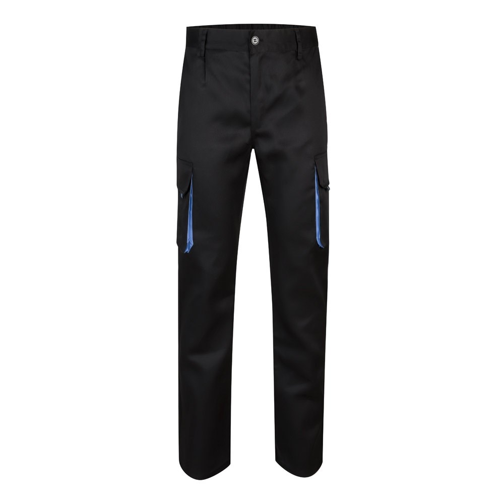 VL HYPNOS Zweifarbige Twill-Hose mit mehreren Taschen (200 g/m²), aus Baumwolle (35 %) und Polyester (65 %) Schwarz, Hellblau