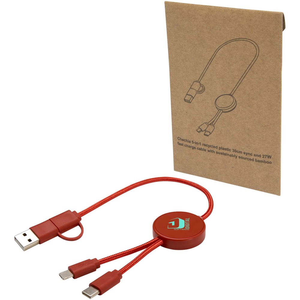 Câble 5 en 1 Citala en plastique recyclé de 30 cm pour la synchronisation des données et la charge rapide de 27 W Brick