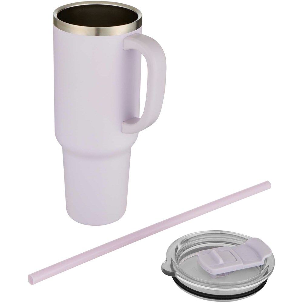 Sydney 1200 ml doppelwandiger RCS-zertifizierter Kupfer-Vakuum Isolierbecher mit Strohhalm fliederfarben
