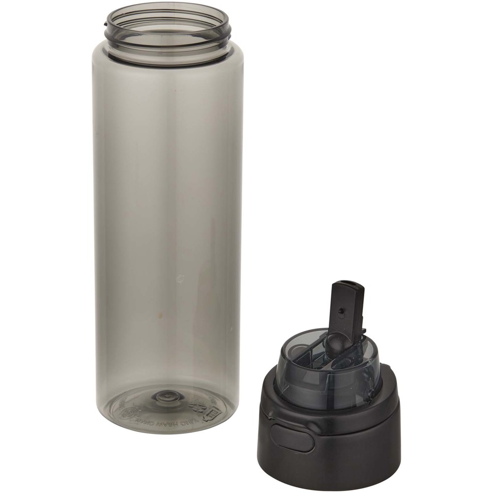 Bouteille d'eau Theron de 700 ml en plastique recyclé RCS, avec bouchon double fonction et paille rabattable Noir