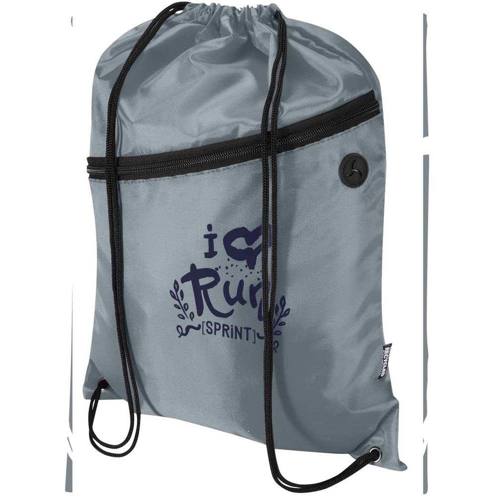 Sac à cordon Oriole en RPET avec poche avant zippée, 5 L gris