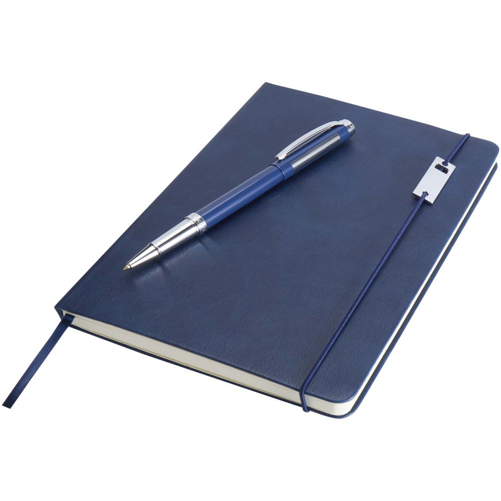 Ensemble carnet à couverture rigide A5 et stylo roller Legato Elegance Bleu océan, Bleu océan