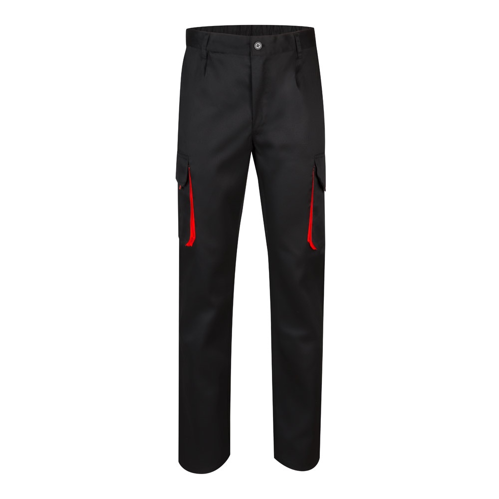 VL HYPNOS Zweifarbige Twill-Hose mit mehreren Taschen (200 g/m²), aus Baumwolle (35 %) und Polyester (65 %) schwarz, rot