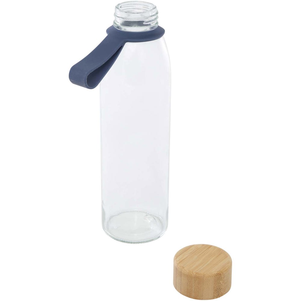 Porto 500 ml Glas-Flasche mit Silikongriff und Bambusdeckel Ozeanblau