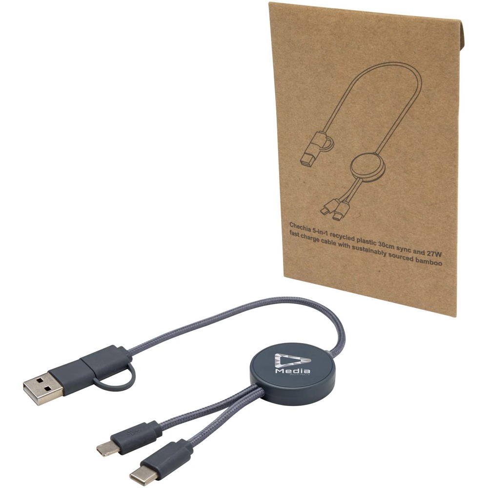 Câble 5 en 1 Citala en plastique recyclé de 30 cm pour la synchronisation des données et la charge rapide de 27 W Hale Blue