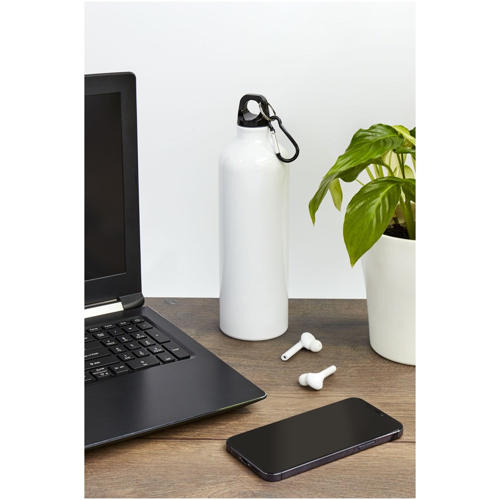 Bouteille d'eau Oregon de 770 ml en aluminium recyclé certifié RCS avec mousqueton Noir
