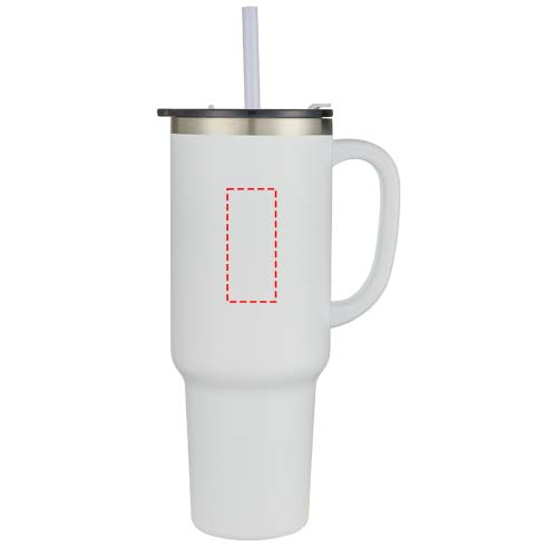 Mug Sydney 1200 ml double paroi certifié RCS avec isolation par le vide et couche de cuivre avec paille blanc