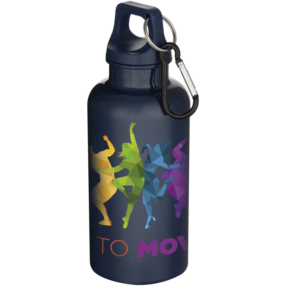 Bouteille d’eau Oregon de 400 ml en plastique recyclé uni certifié RCS avec mousqueton Bleu marine