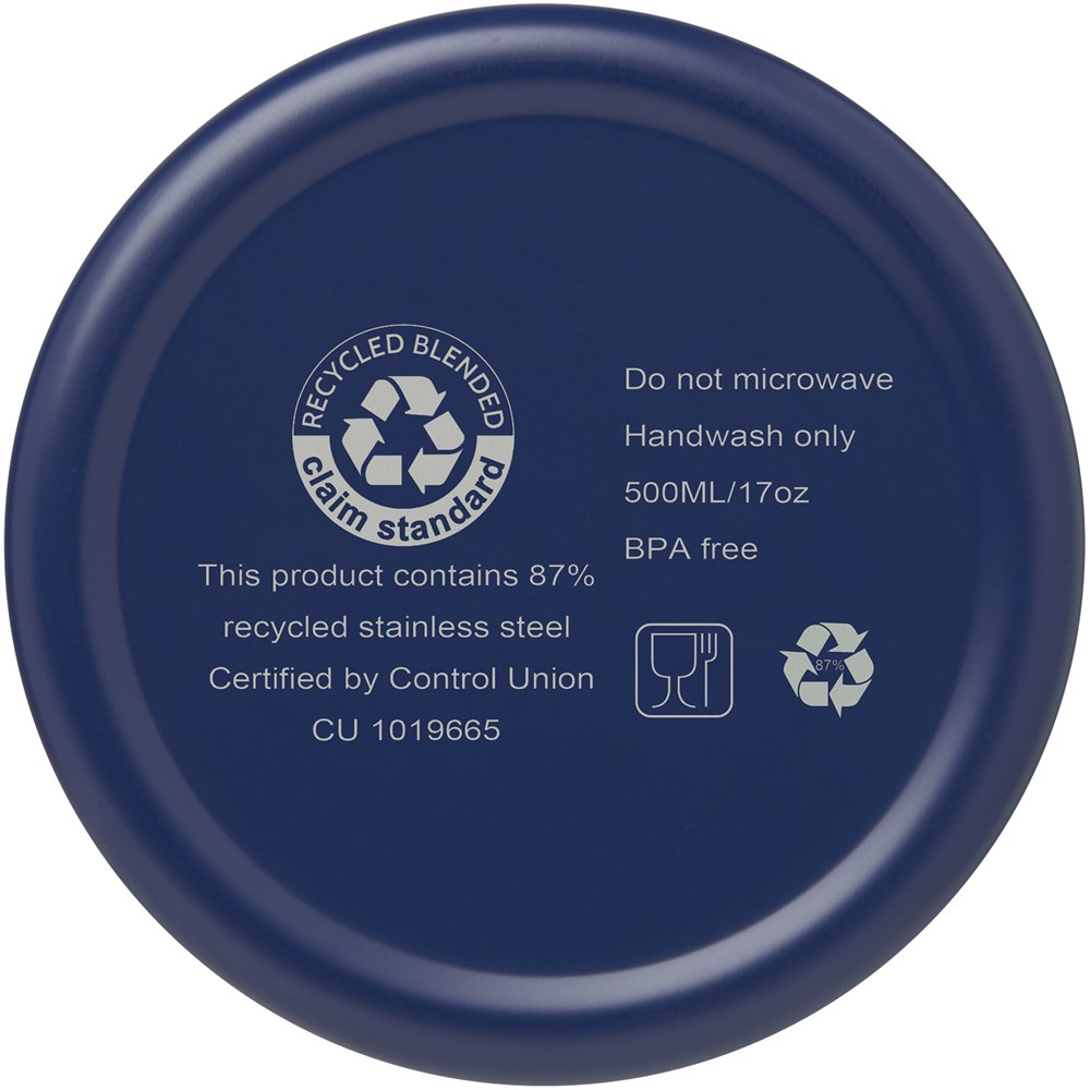Bouteille isotherme Vasa en acier inoxydable recyclé certifié RCS de 500 ml avec isolation par le vide et couche de cuivre Bleu
