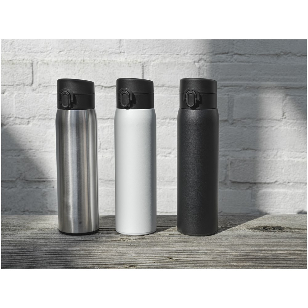 Fiole isotherme Sika de 450 ml en acier inoxydable recyclé certifié RCS Noir