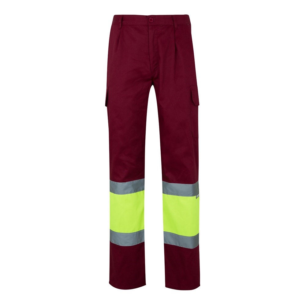 VL POSEIDON LARGE Zweifarbige Twill-Hose mit mehreren Taschen (210 g/m²), aus Baumwolle (20%) und Polyester (80%) Burgunder, Gelb