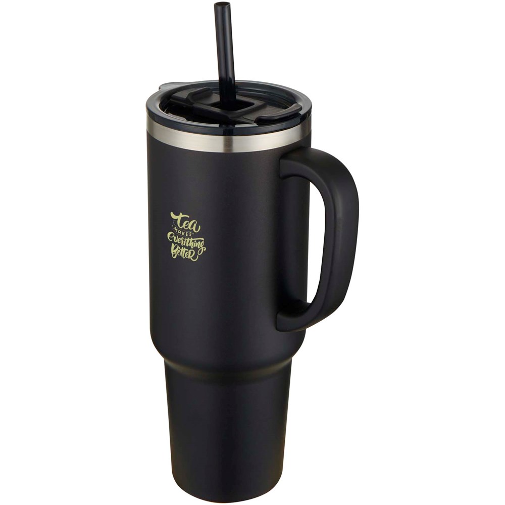 Sydney 1200 ml doppelwandiger RCS-zertifizierter Kupfer-Vakuum Isolierbecher mit Strohhalm schwarz