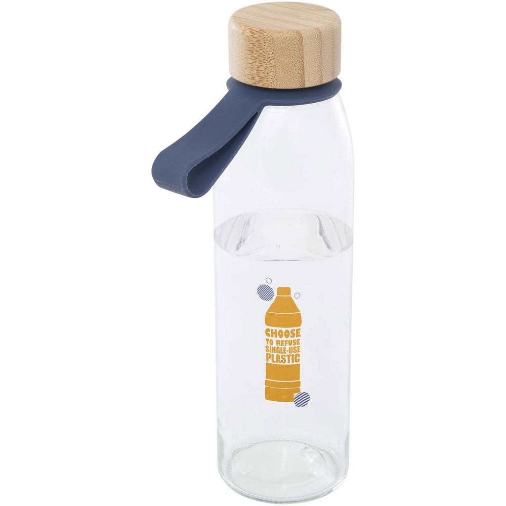 Porto 500 ml Glas-Flasche mit Silikongriff und Bambusdeckel Ozeanblau
